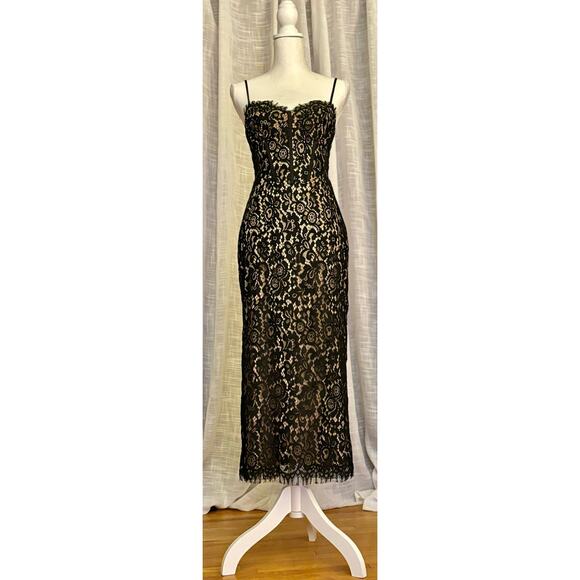 NWT Showpo Makenzie Midi Dress Strappy Corset Lace Slip Dress in Black Size 2 XS - Picture 1 of 9